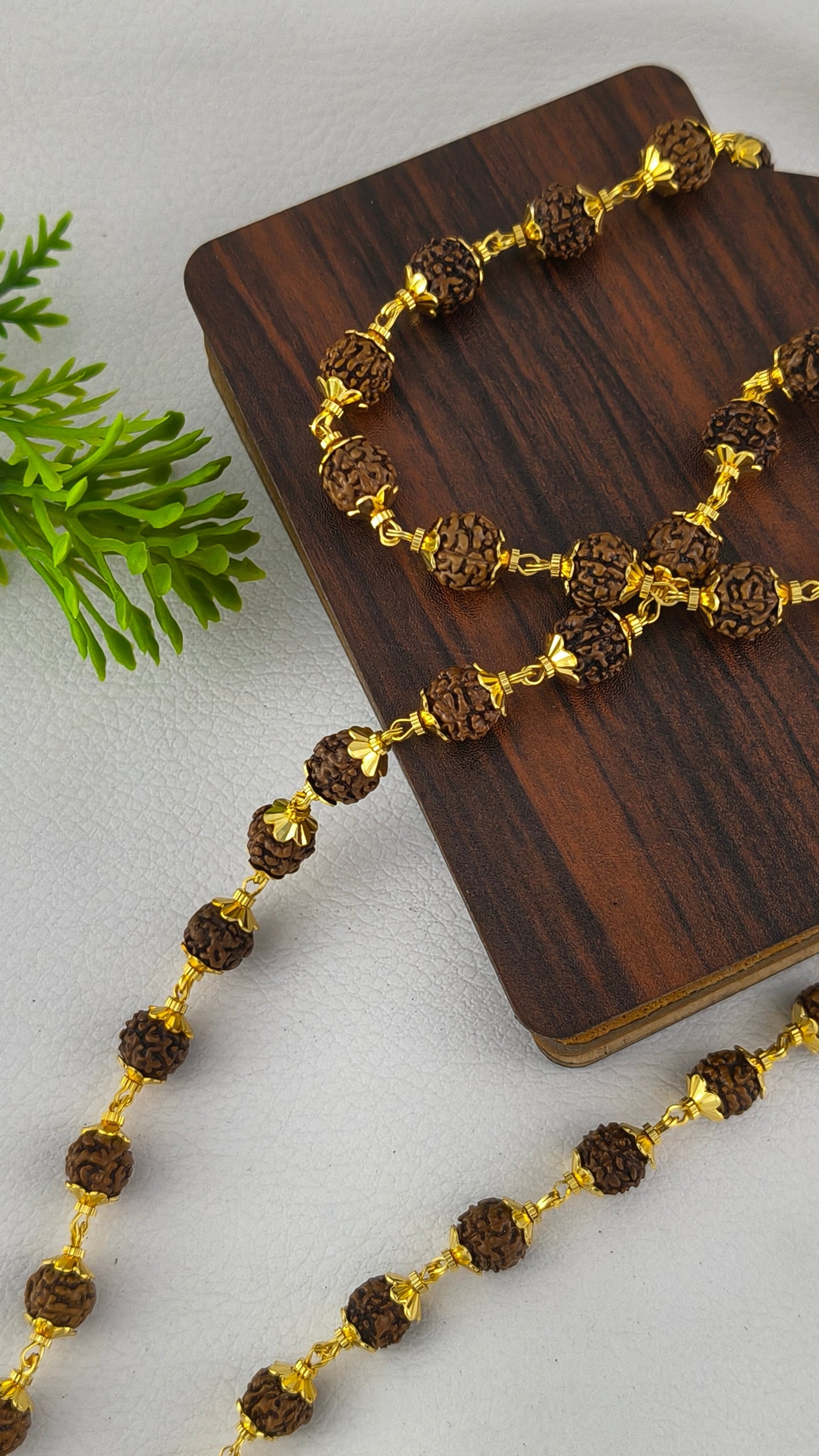 Gold Plated Floral Design 7mm Rudraksha Mala.