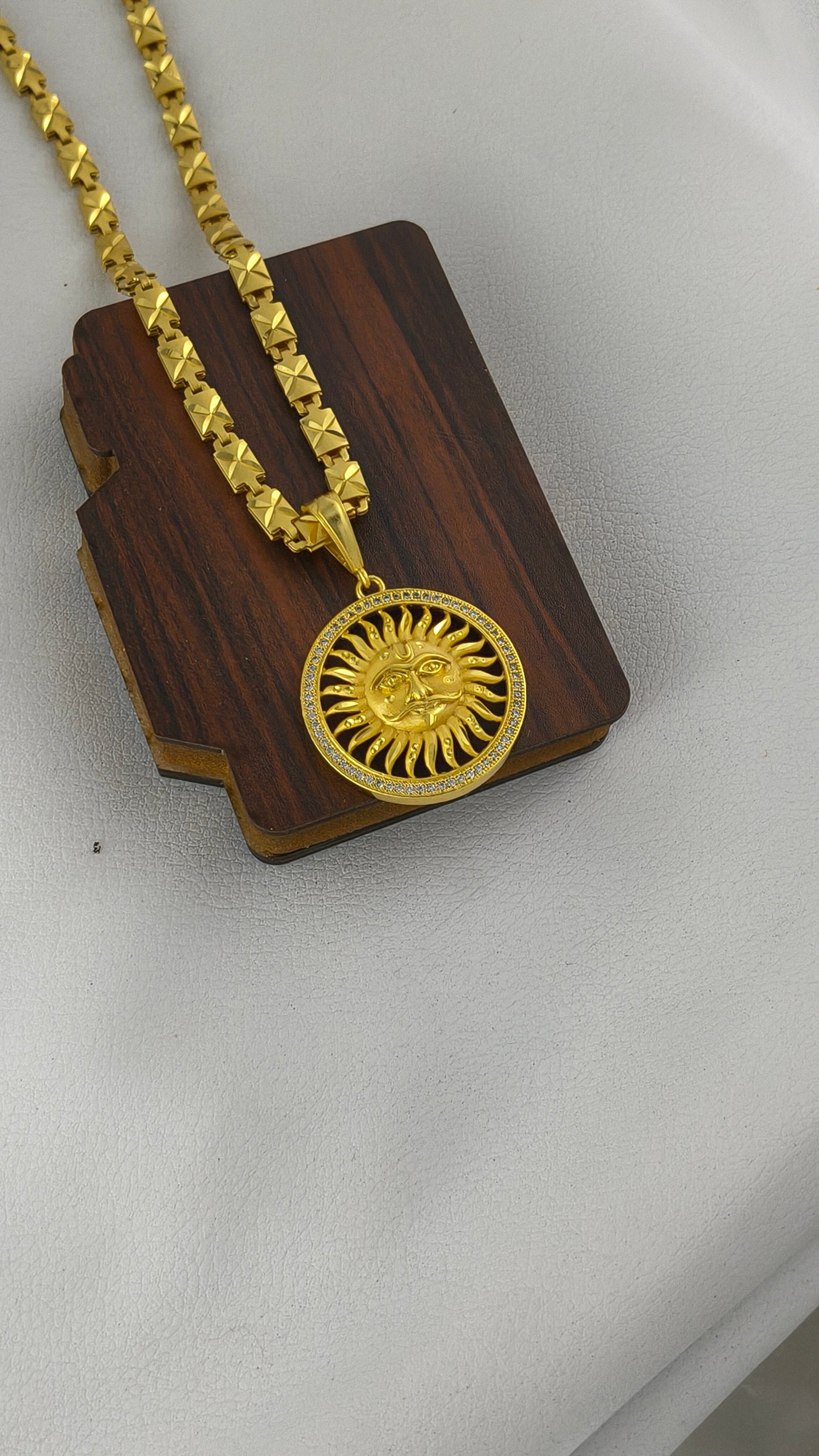 Gold plated premium surya pendant With Biscuit Chain for Men.