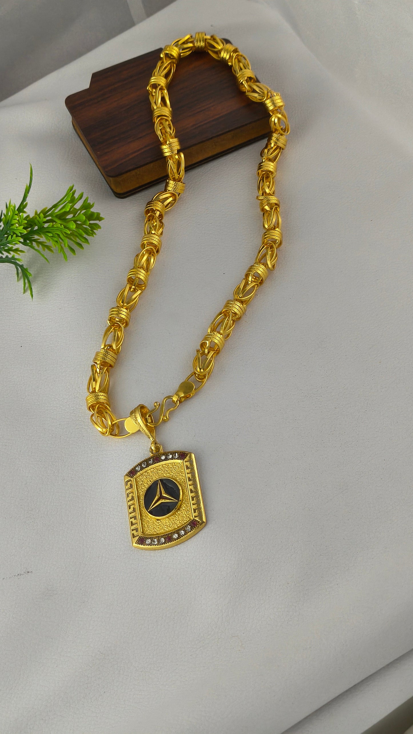 Gold Plated Mercedes Fashion Pendant with Rajwadi Chain Combo.