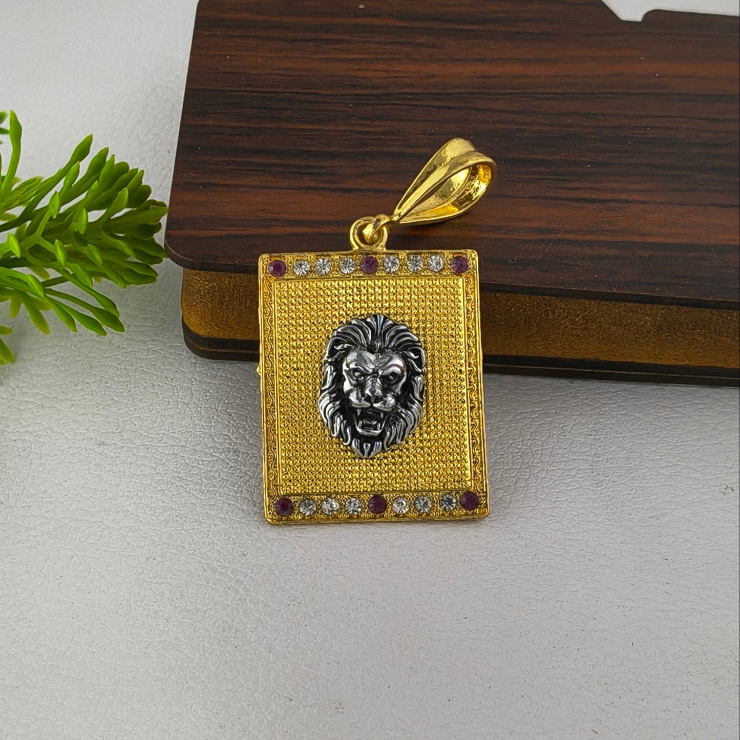 One Gram Gold Plated Silver Lion Head on Gold Plated Base Pendant.