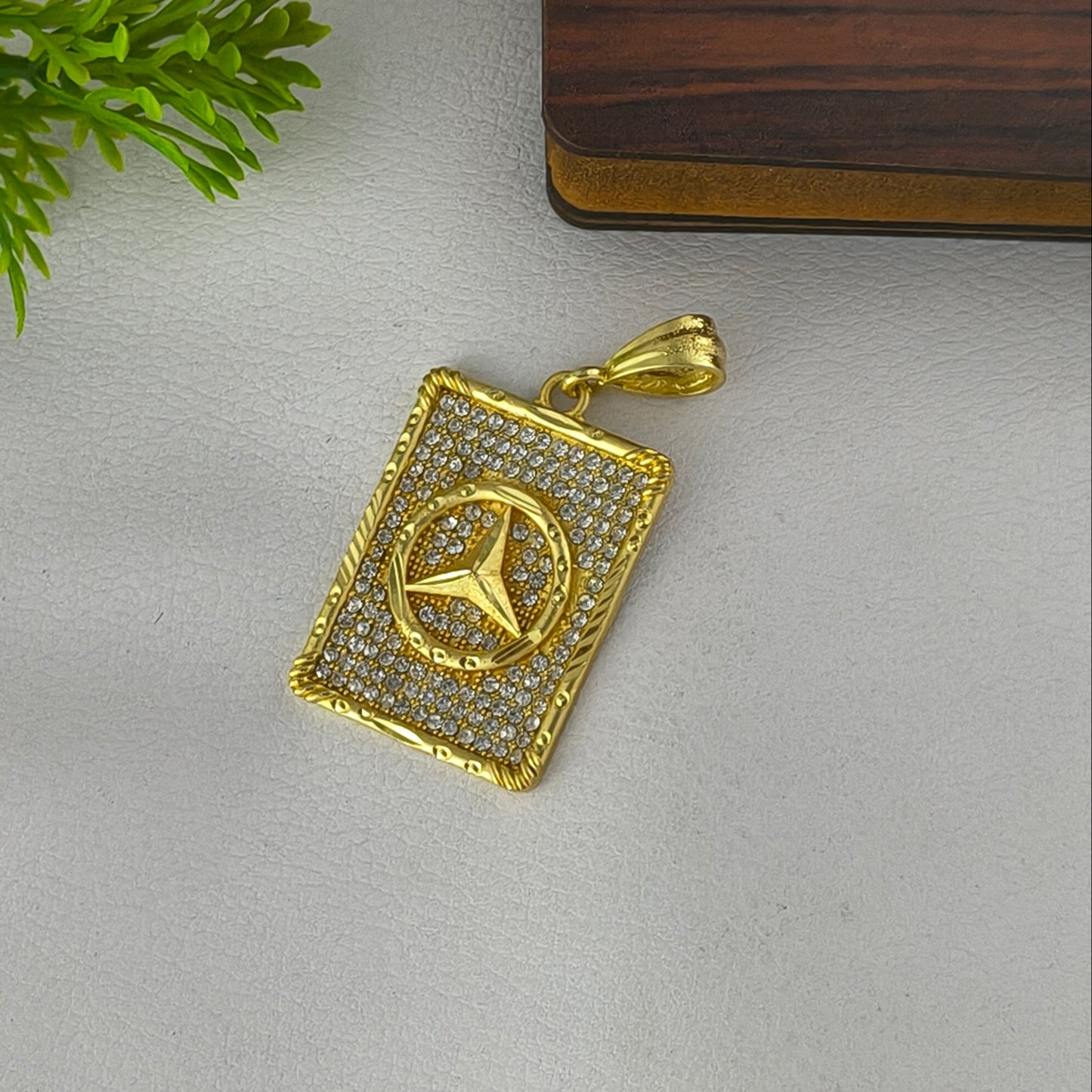 One Gram Gold Plated Mercedes Luxury Golden Pendant with Diamond.