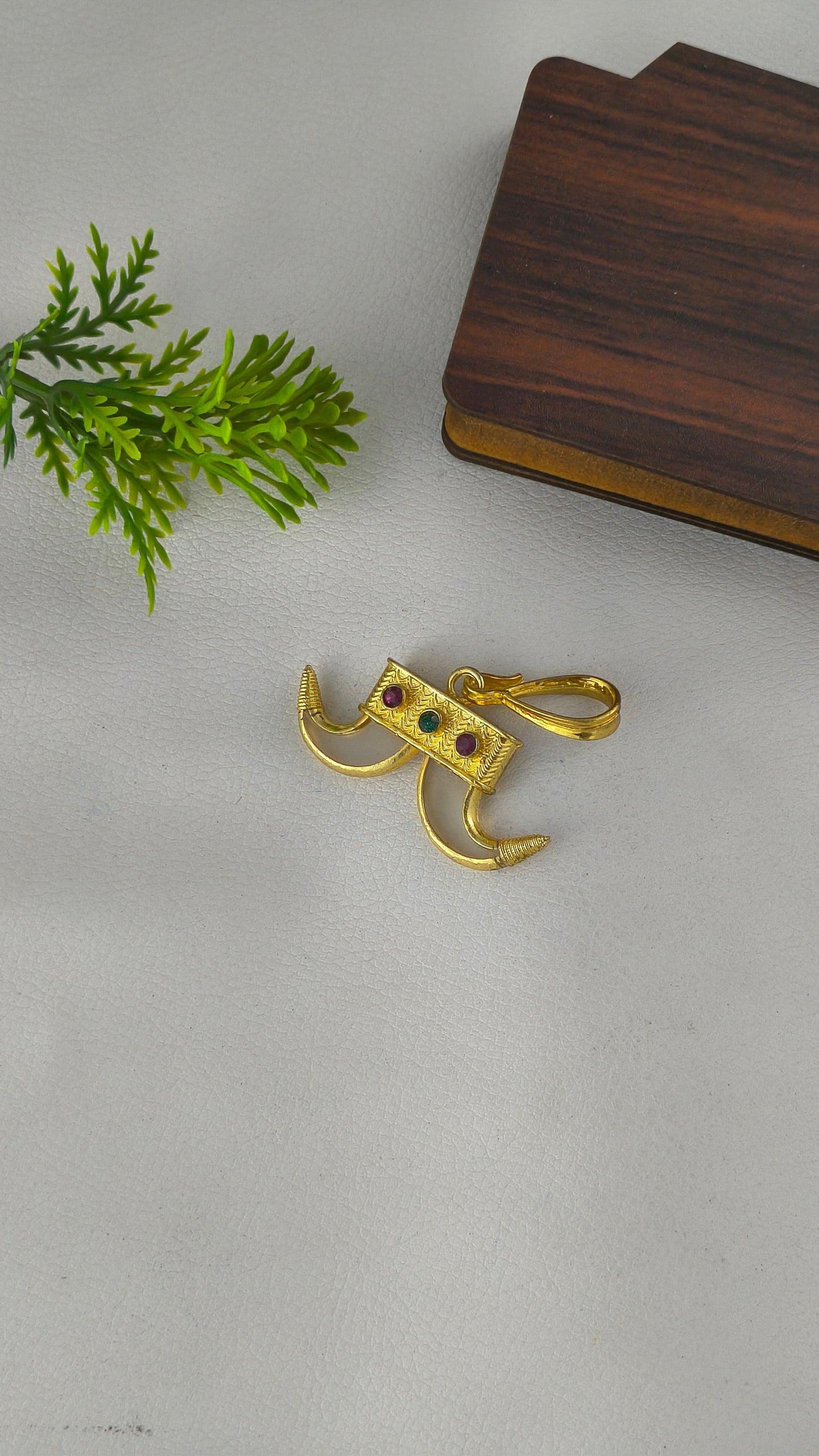 Rajwadi Double Wagh Nakh with gold plated and precious gems pendant.