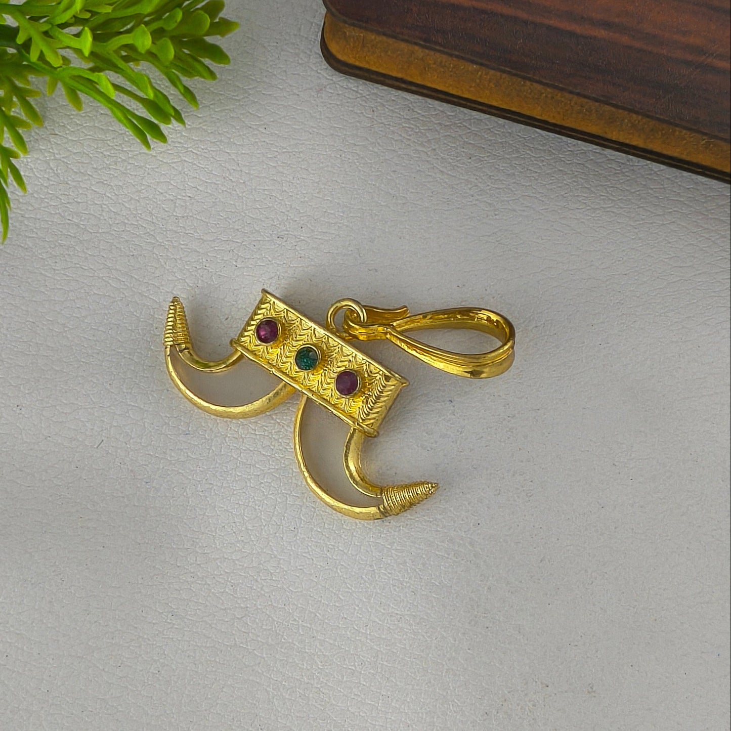 One Gram Gold Plated Rajwadi Double Wagh Nakh with gold plated and precious gems pendant.