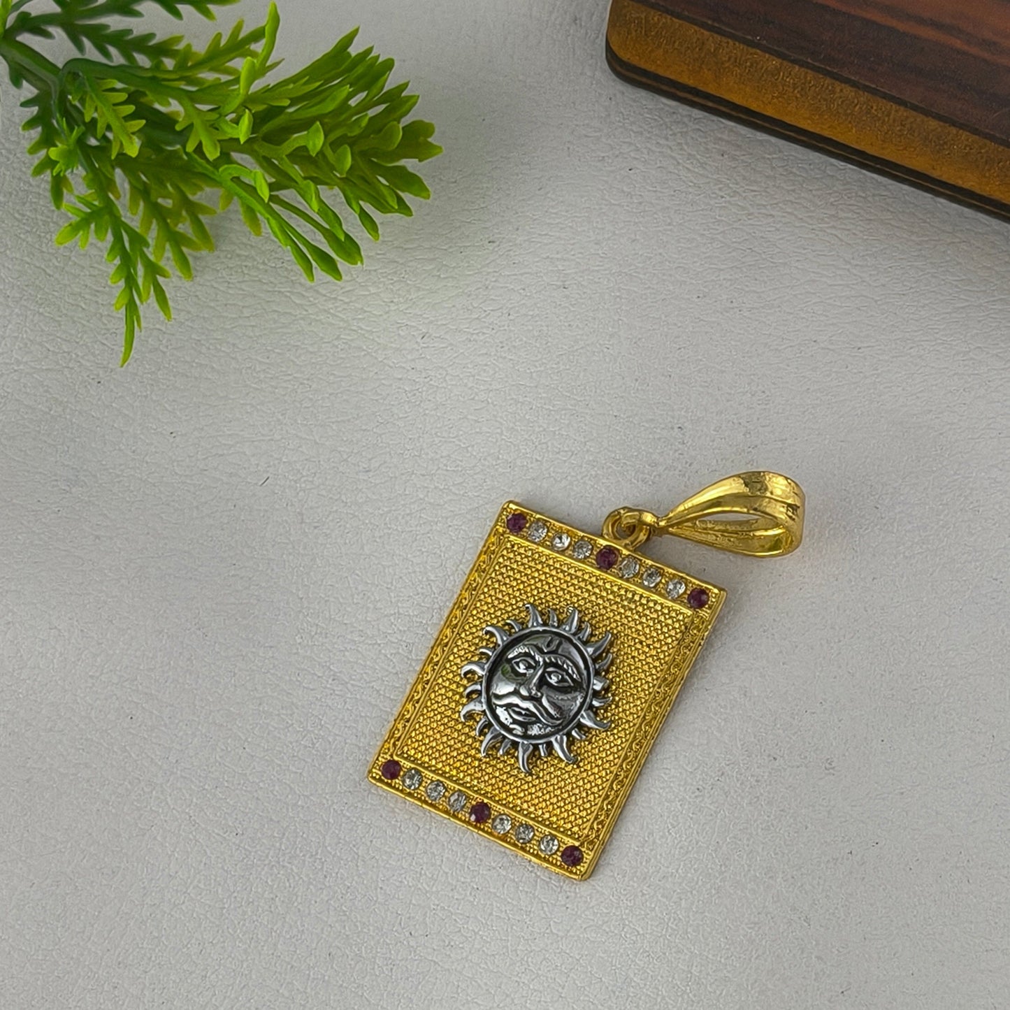 One Gram Gold Plated Lord Surya Pendant For Men.
