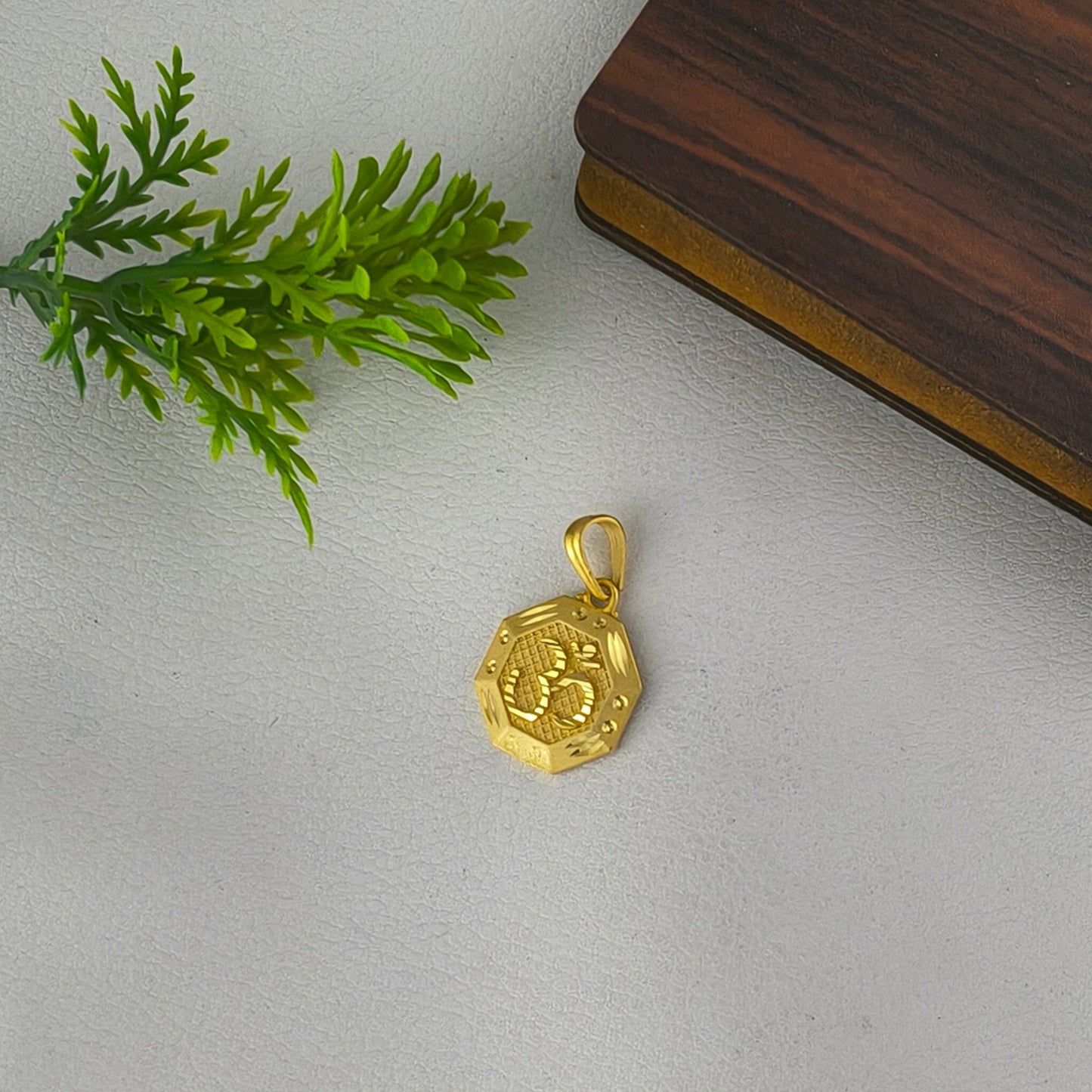 One Gram Gold Plated Octagonal Om Pendant.