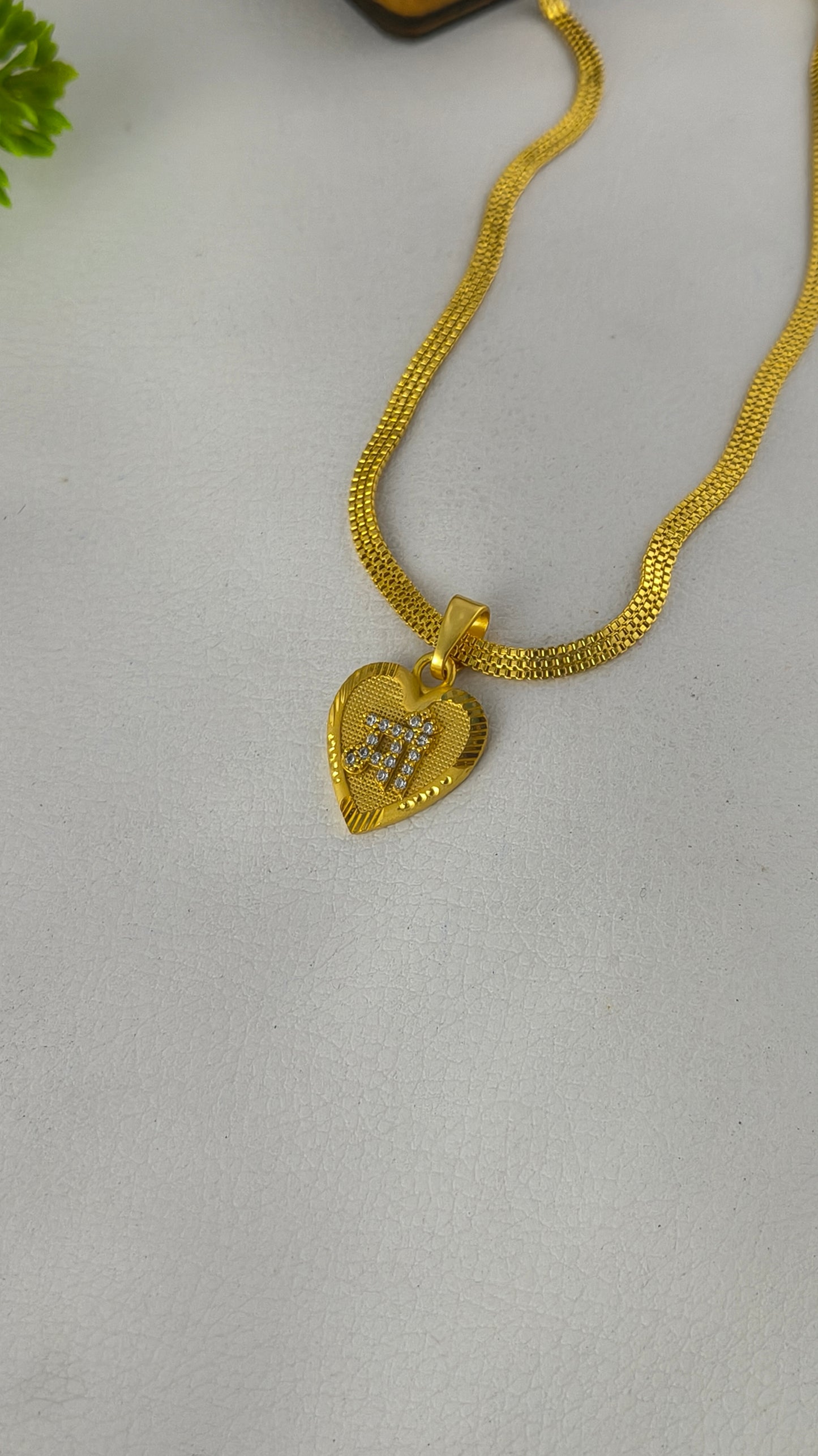 Gold Plated 3Line Chain With Maa Heart Pendent Combo Set