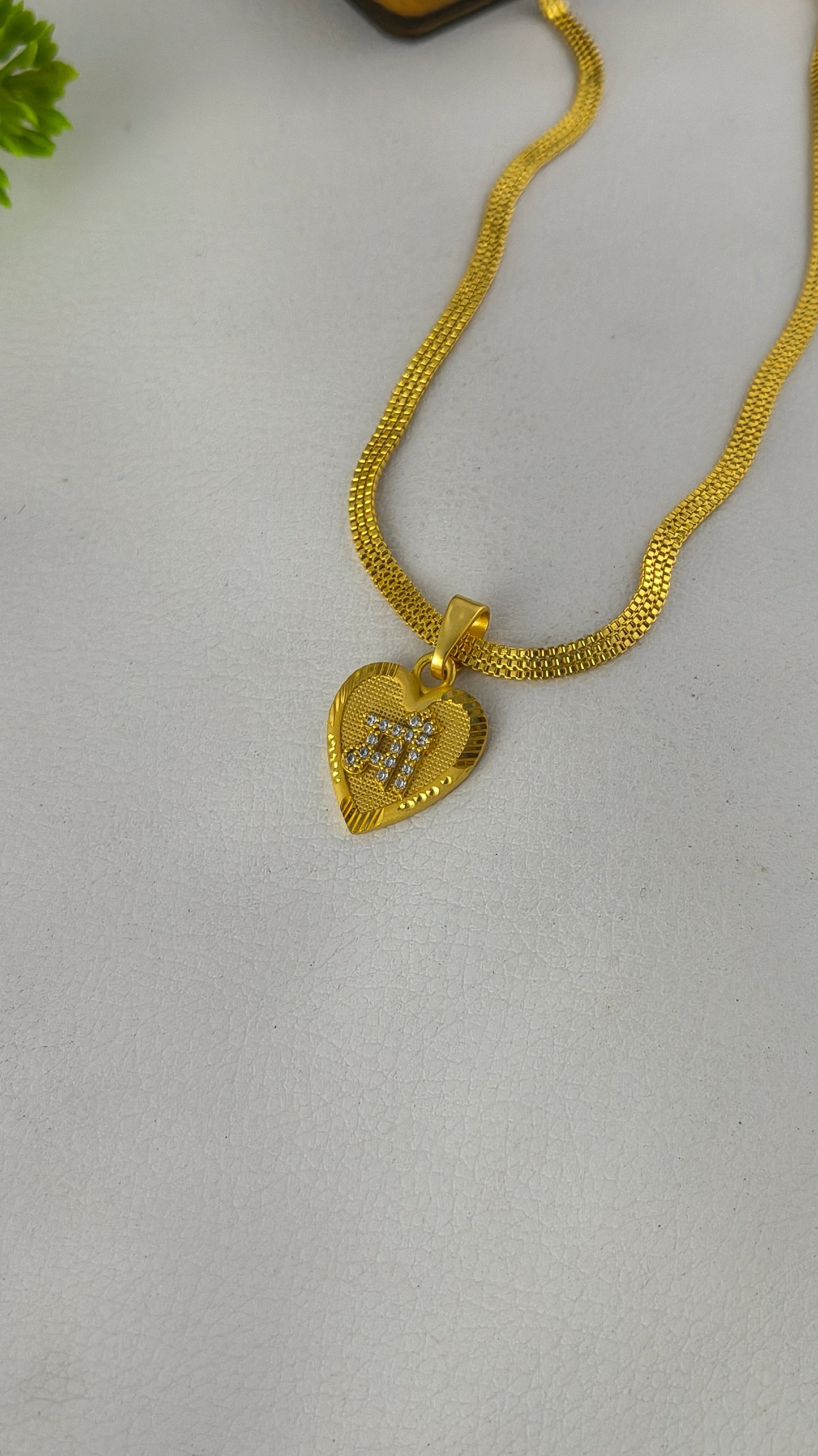 Gold Plated 3Line Chain With Maa Heart Pendant Combo Set.