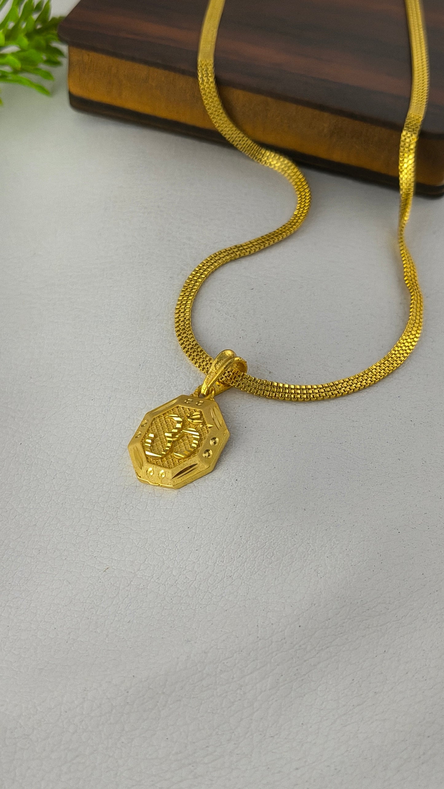 Heavy Gold Plated Om Pendant with 3Line Gold Plated Chain Combo Set.