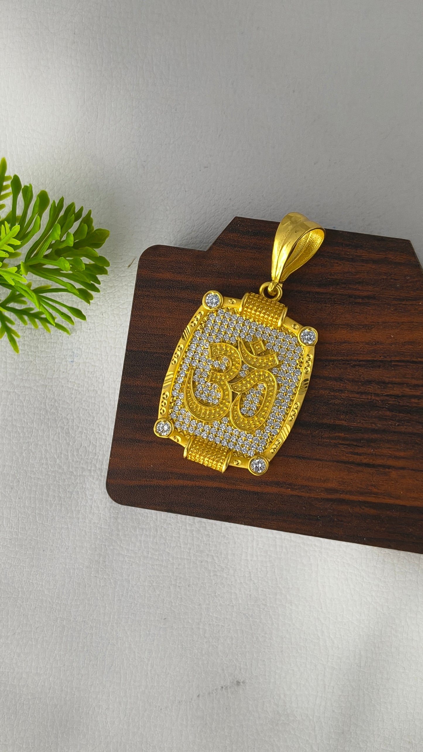 High Gold Plated Stylish OM with Diamond Pendant.