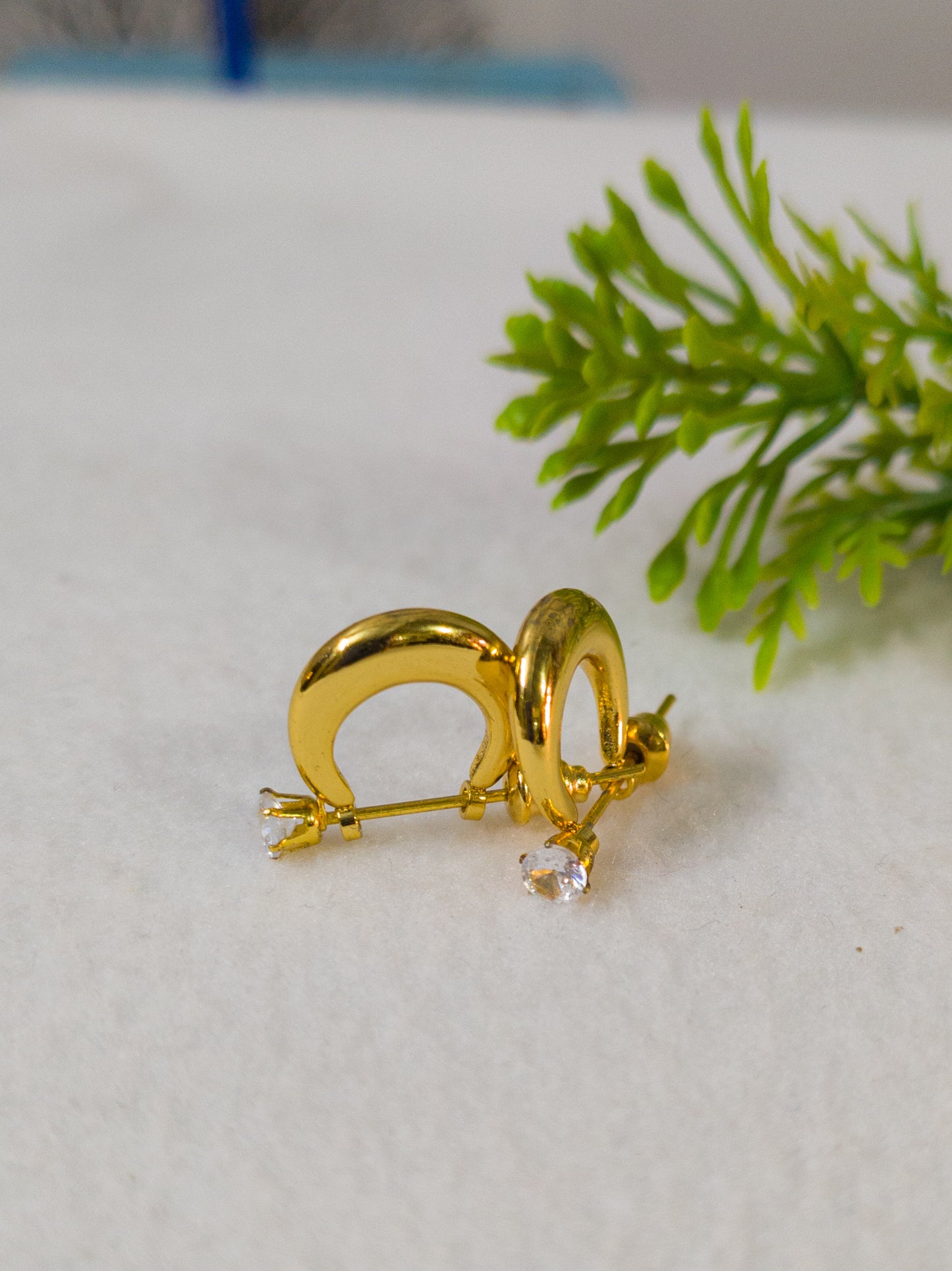 Gold Plated Chand Design Earrings with American Diamond