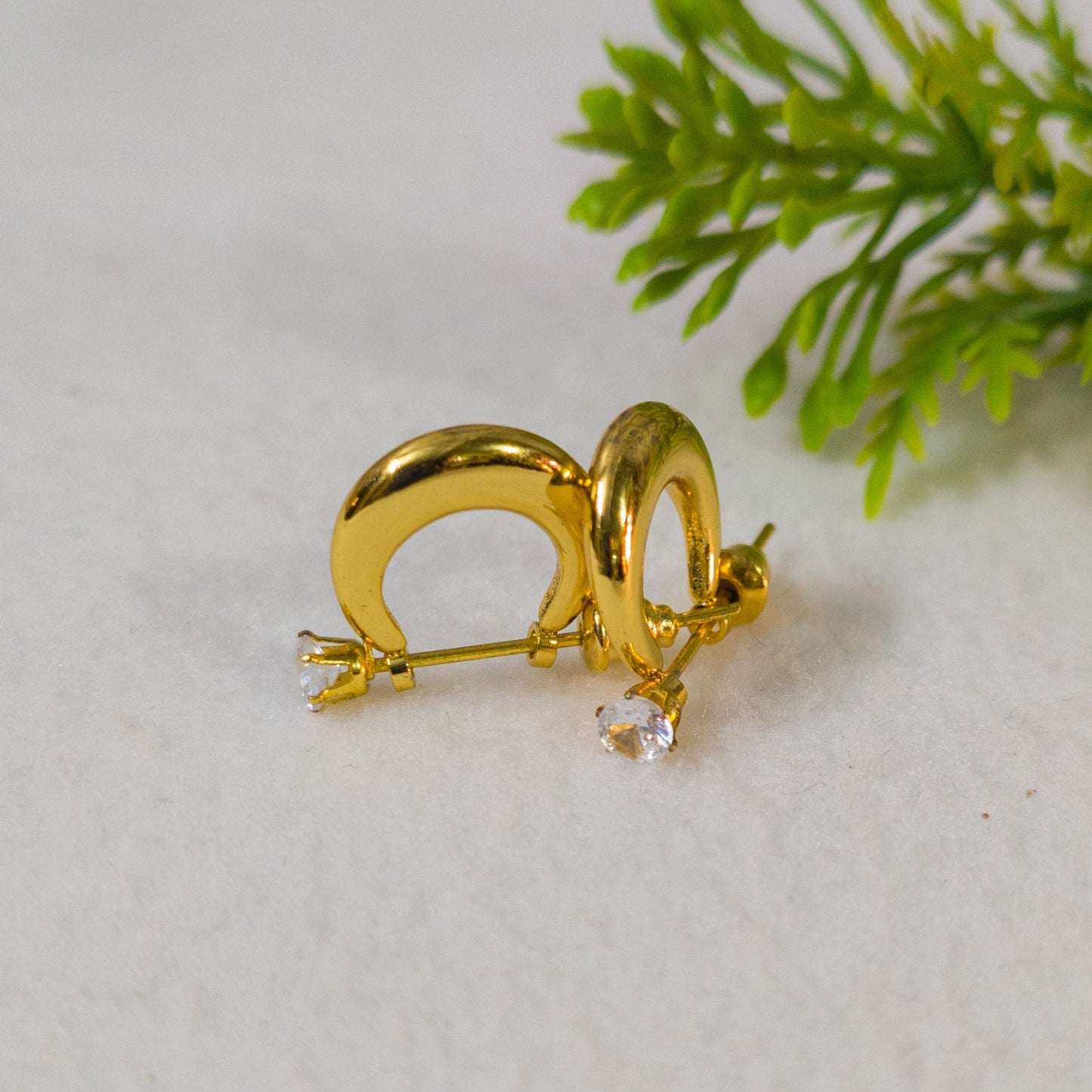 One Gram Gold Plated Chand Design Earrings with American Diamond