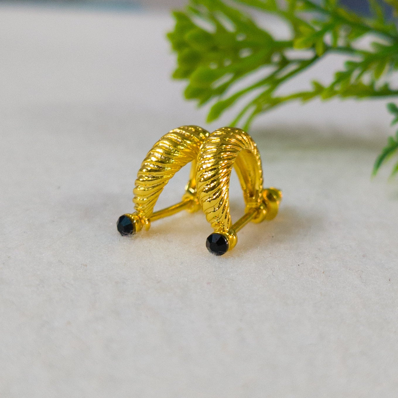 One Gram Gold Plated Korean Style earrings with black Diamond.