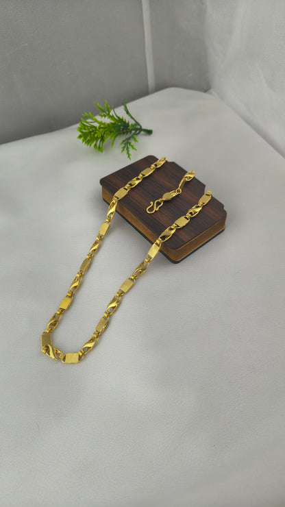 Gold Plated Koyli With Nawabi Biscuits Chain For Men