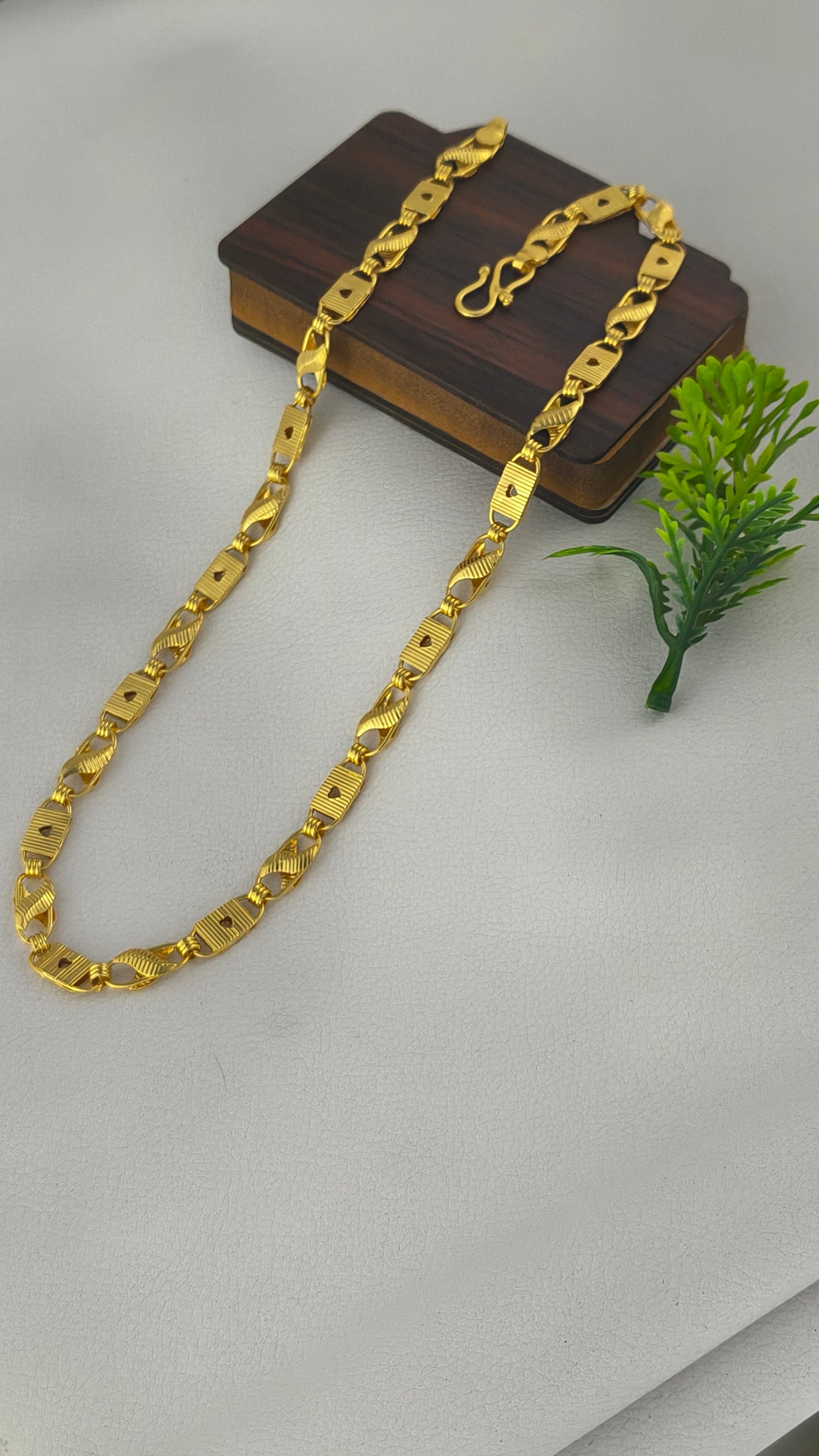 Gold Plated Heart Shape Biscuit Chain For Men