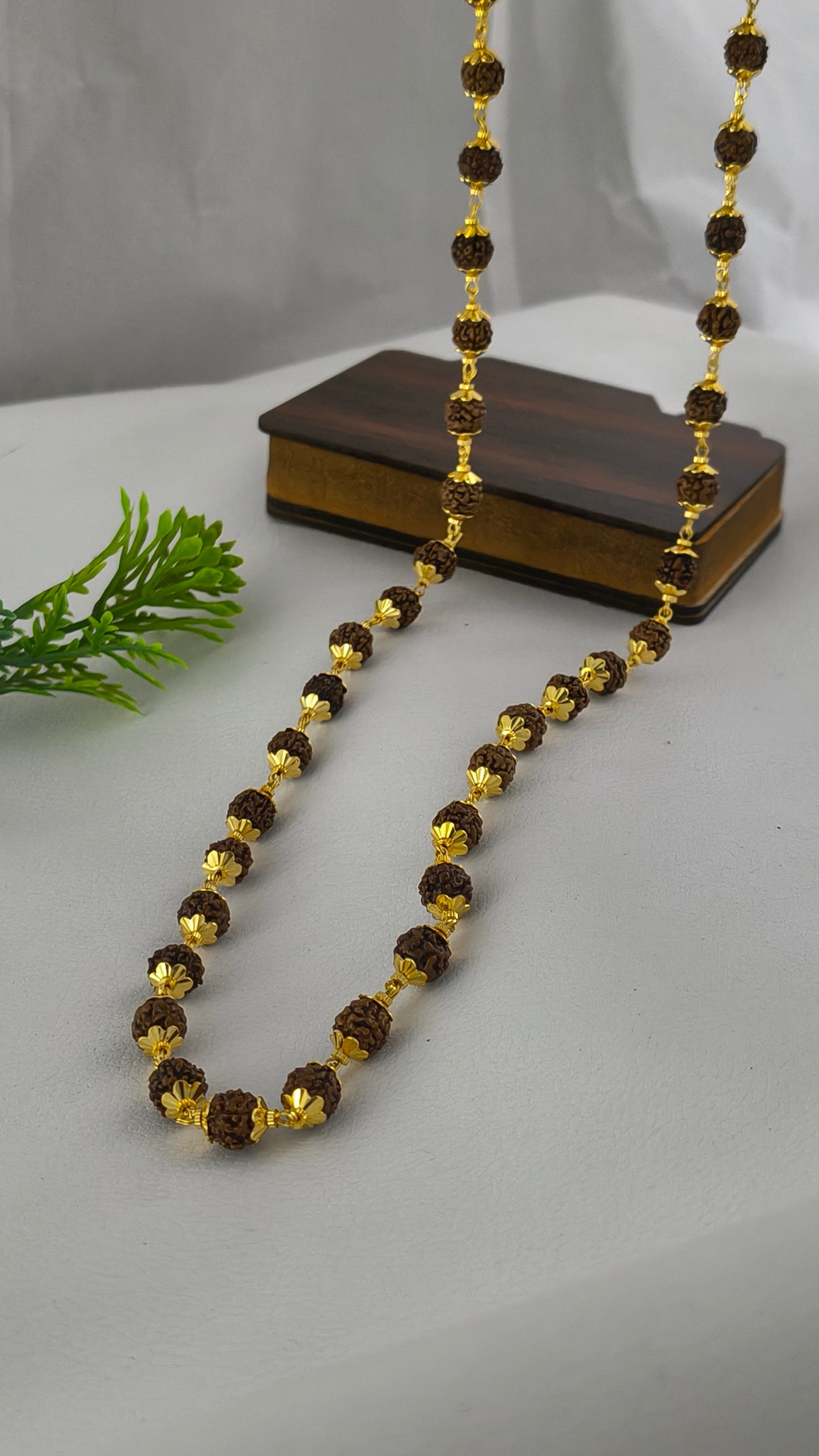 Gold Plated Floral Design Rudraksha Mala