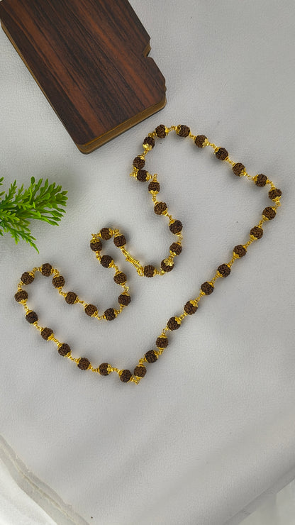 Gold Plated Floral Design Rudraksha Mala