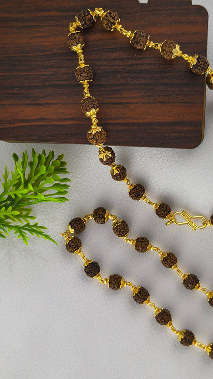Gold Plated Floral Design Rudraksha Mala