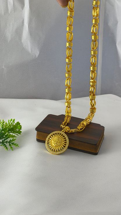 Gold plated premium heavy chain with surya pandent