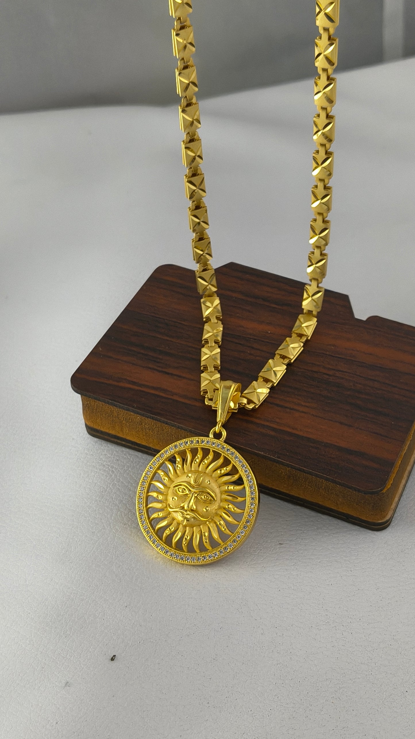 Gold plated premium surya pandent With Biscuit Chain for Men