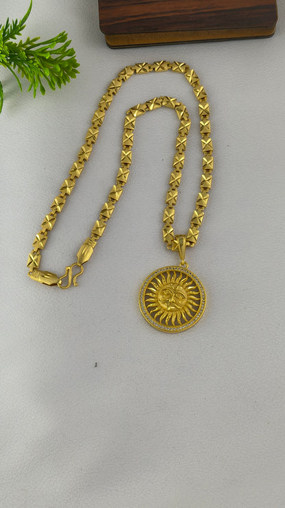 Gold plated premium surya pandent With Biscuit Chain for Men