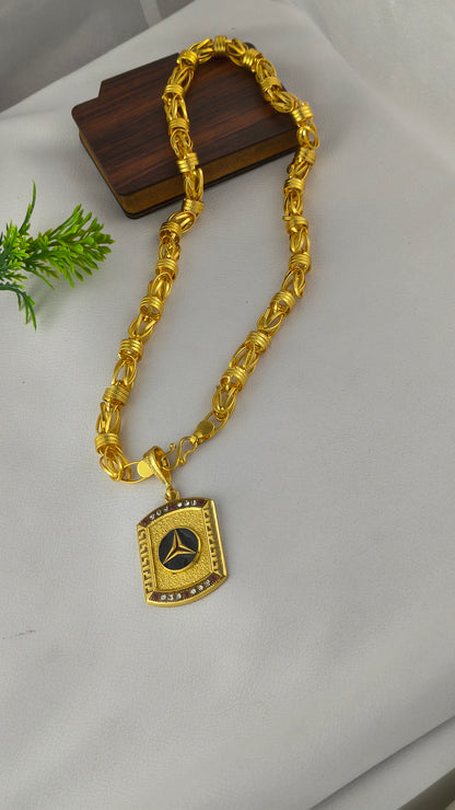 Gold Plated Mercedes Fashion Pendant with Rajwadi Chain Combo