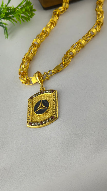 Gold Plated Mercedes Fashion Pendant with Rajwadi Chain Combo