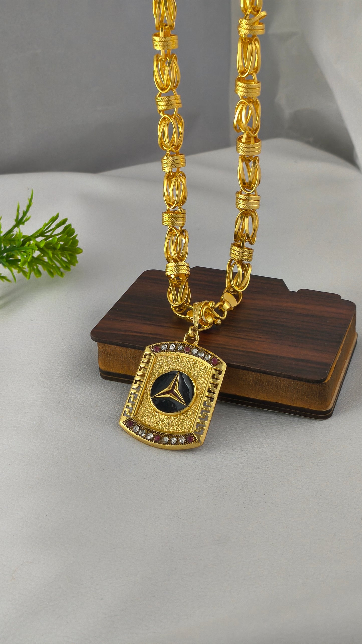 Gold Plated Mercedes Fashion Pendant with Rajwadi Chain Combo