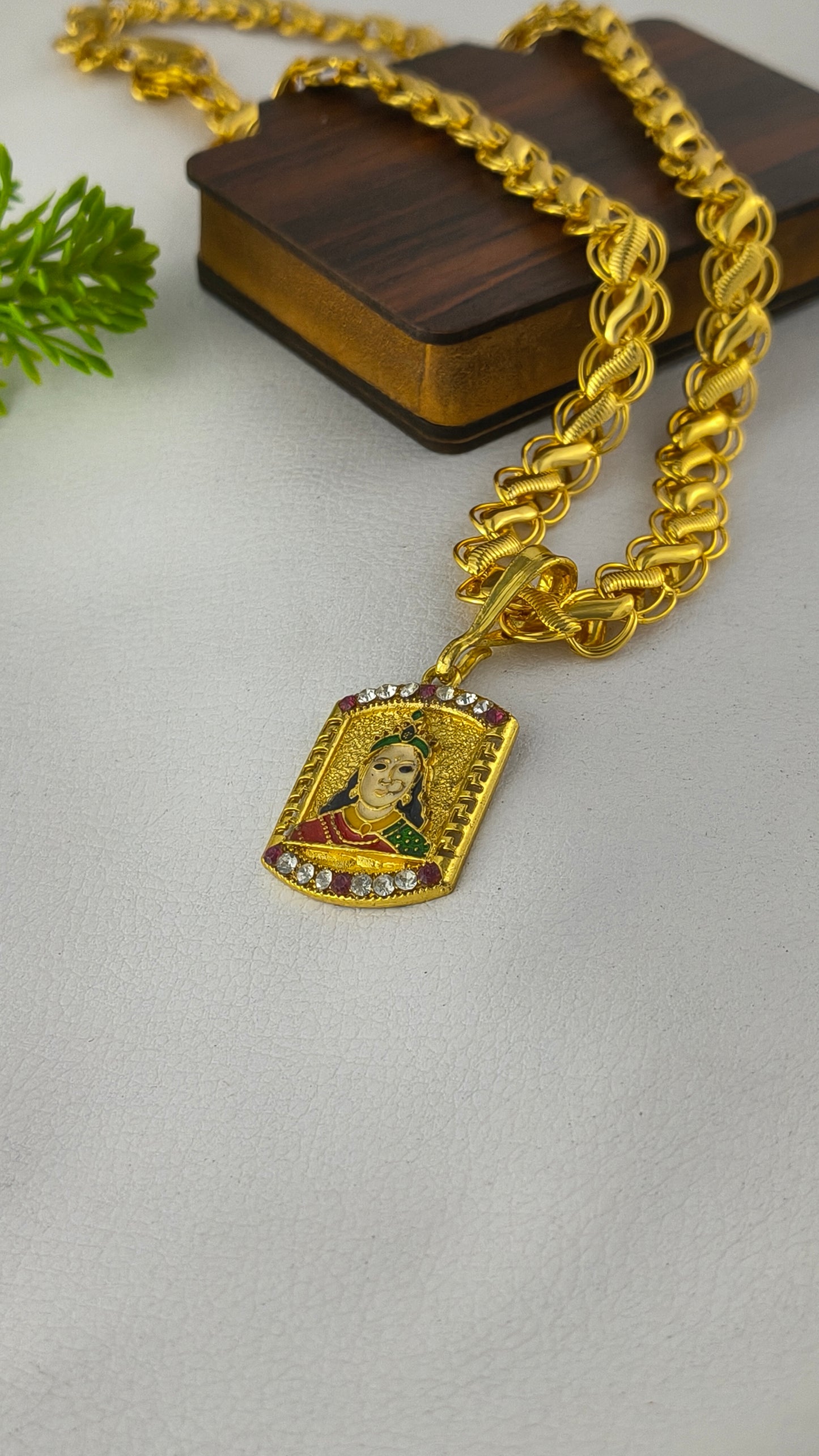Lotus design chain with Chehar Maa Pendant combo Gold Plated