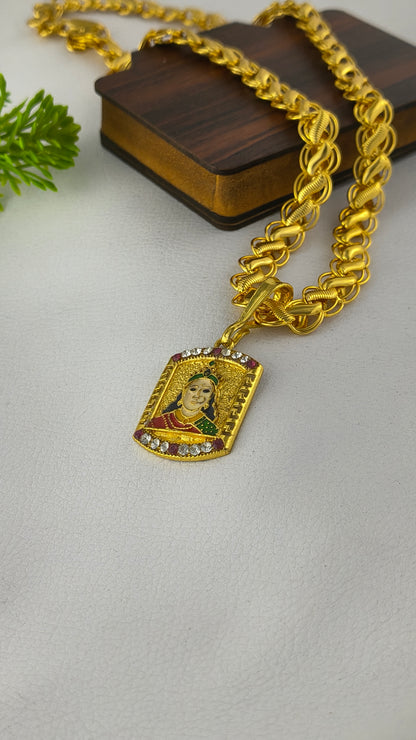 Lotus design chain with Chehar Maa Pendant combo Gold Plated
