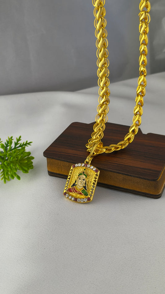 Lotus design chain with Chehar Maa Pendant combo Gold Plated