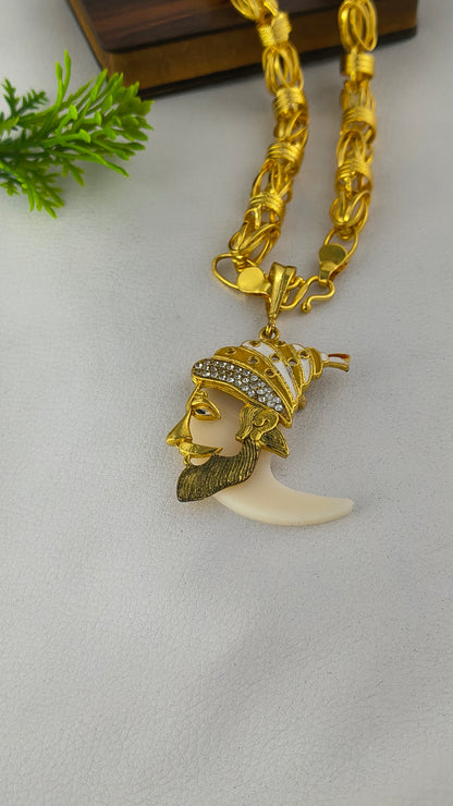 Shivaji Maharaj Pendant with royal stylish chain combo Gold Plated
