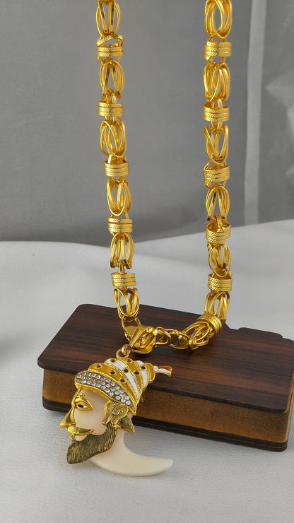 Shivaji Maharaj Pendant with royal stylish chain combo Gold Plated