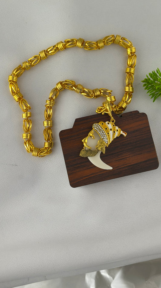 Shivaji Maharaj Pendant with royal stylish chain combo Gold Plated