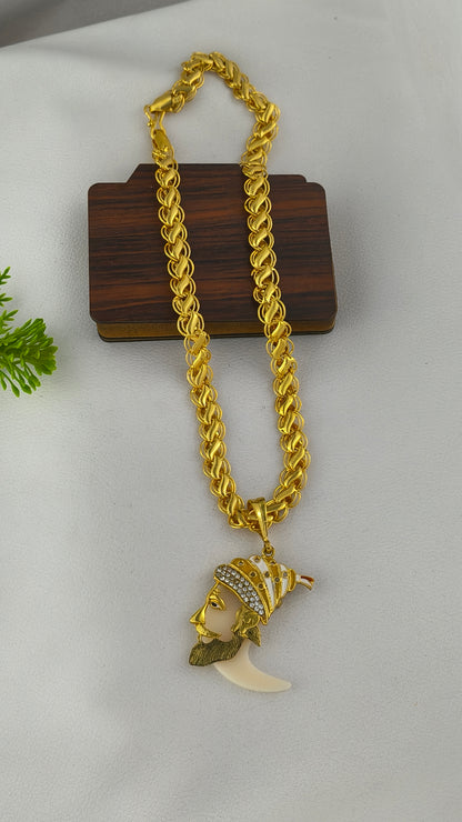Gold Plated Lotus Design chain with Shivaji Maharaj Pendant Combo Set