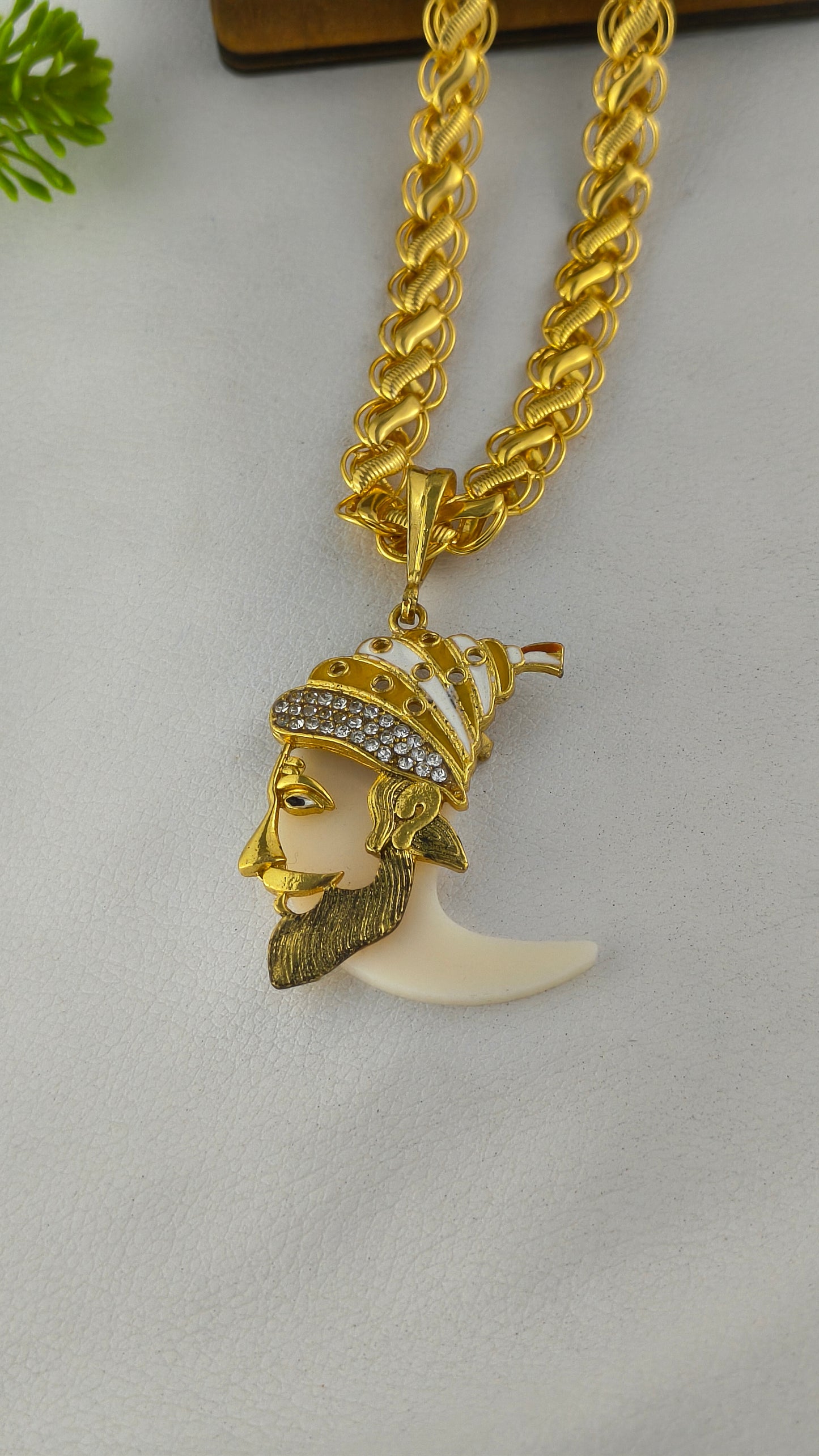Gold Plated Lotus Design chain with Shivaji Maharaj Pendant Combo Set