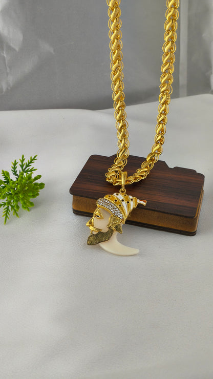 Gold Plated Lotus Design chain with Shivaji Maharaj Pendant Combo Set
