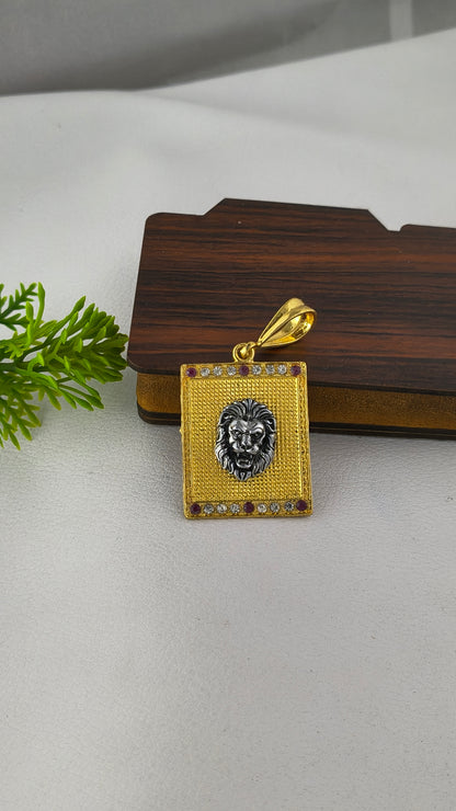 Silver Lion Head on Gold Plated Base Pendant.