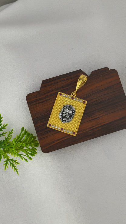 Silver Lion Head on Gold Plated Base Pendant.