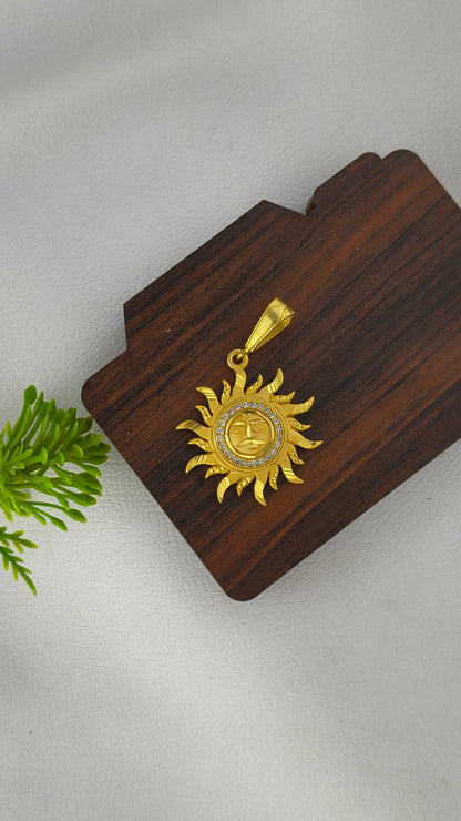 Golden Lord Surya with precious gems Pendant, Highly Gold Plated.