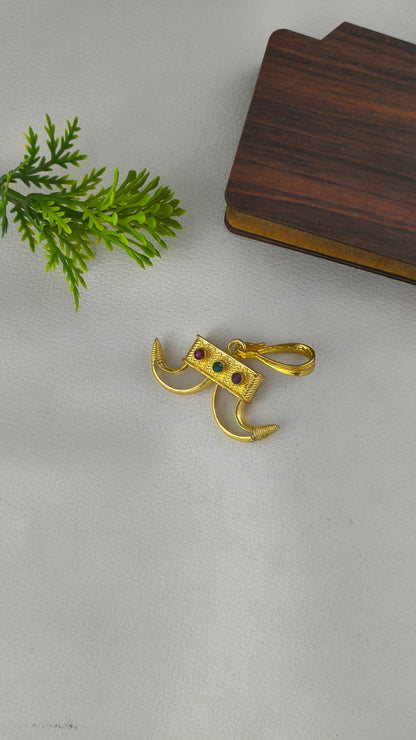 Rajwadi Double Wagh Nakh with gold plated and precious gems pendant.