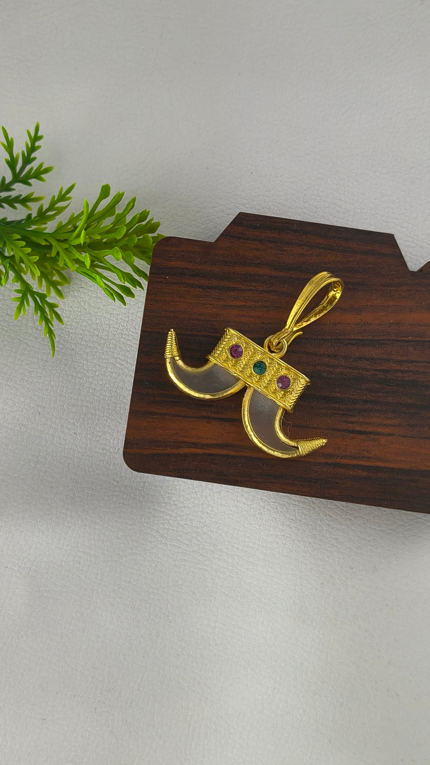 Rajwadi Double Wagh Nakh with gold plated and precious gems pendant.