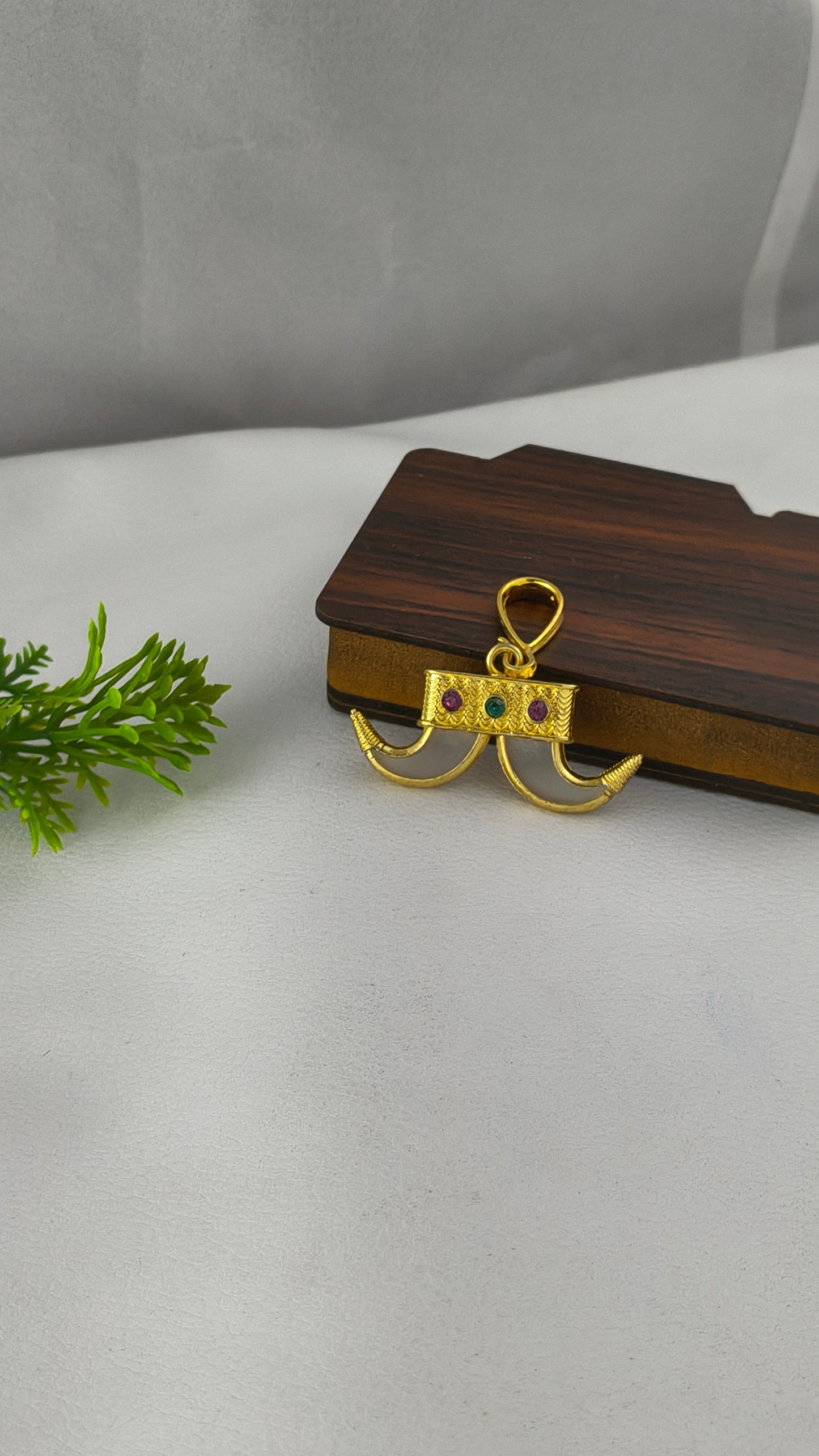 Rajwadi Double Wagh Nakh with gold plated and precious gems pendant.