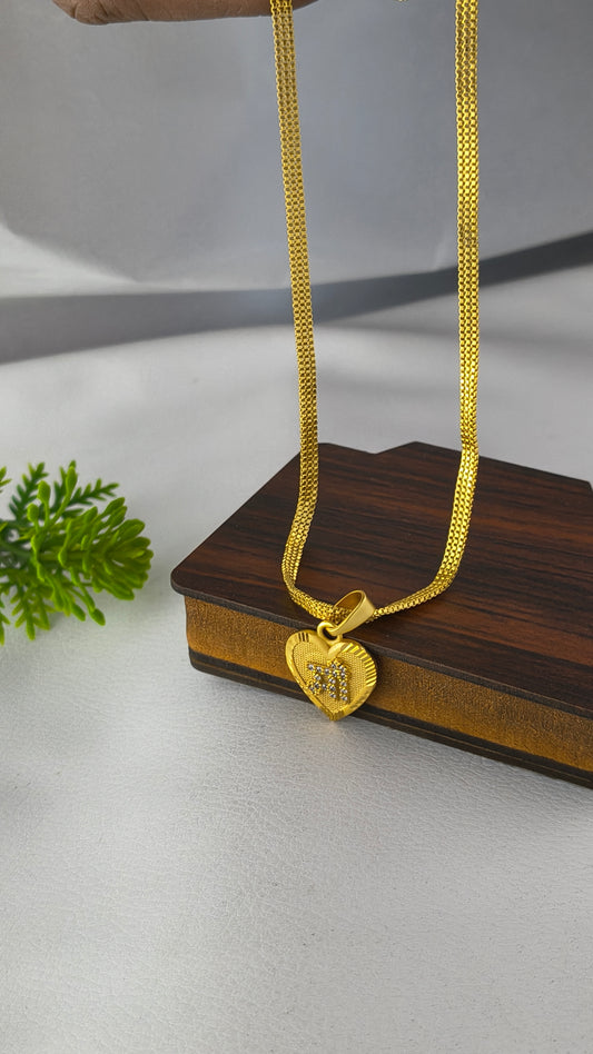 Gold Plated 3Line Chain With Maa Heart Pendent Combo Set