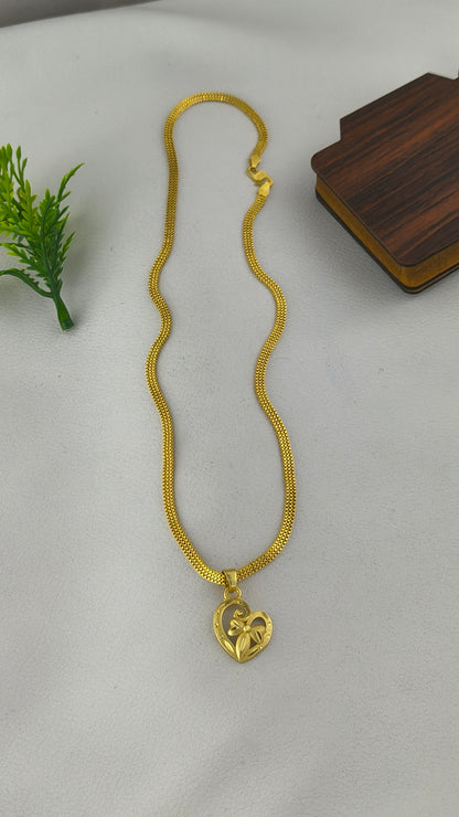 Gold Plated Floral Design Heart Pendant with 3Line Gold Plated Chain Combo Set