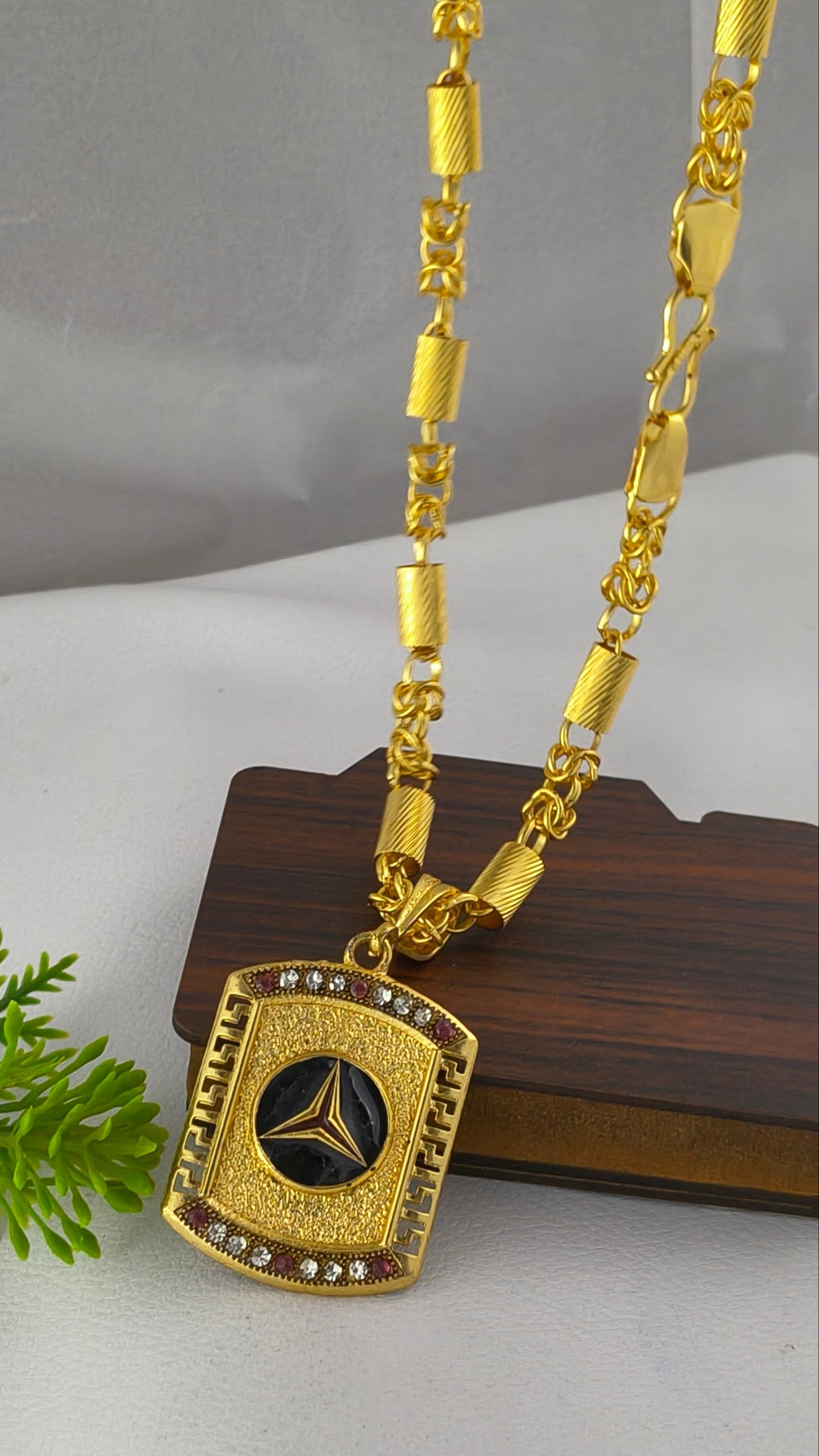 Stylish Heavy Gold Plated Chain with Mercedes pendant Combo Set