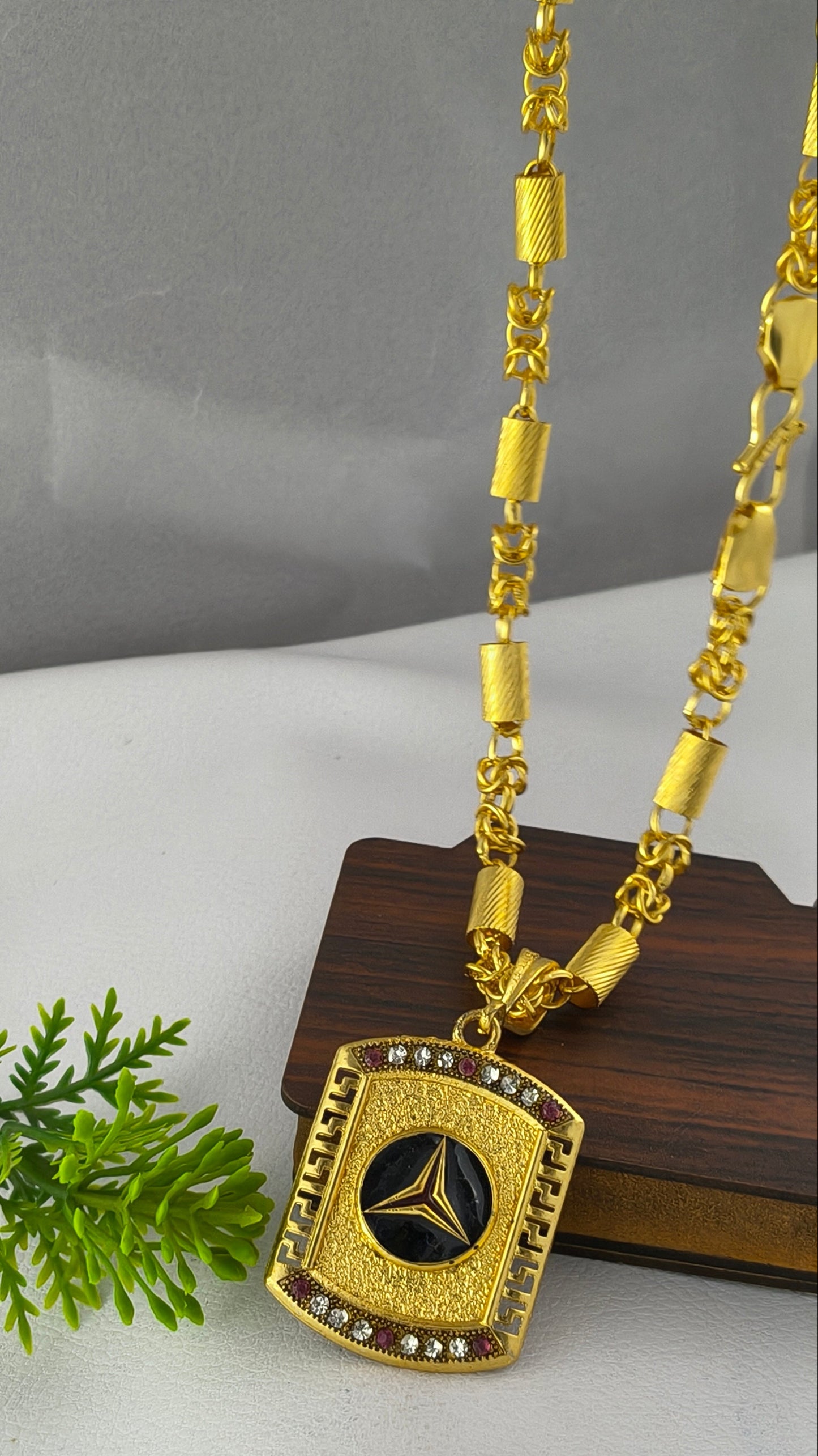 Stylish Heavy Gold Plated Chain with Mercedes pendant Combo Set