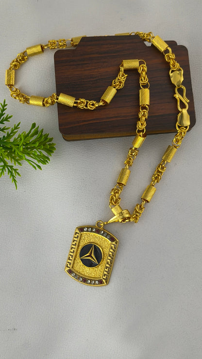 Stylish Heavy Gold Plated Chain with Mercedes pendant Combo Set