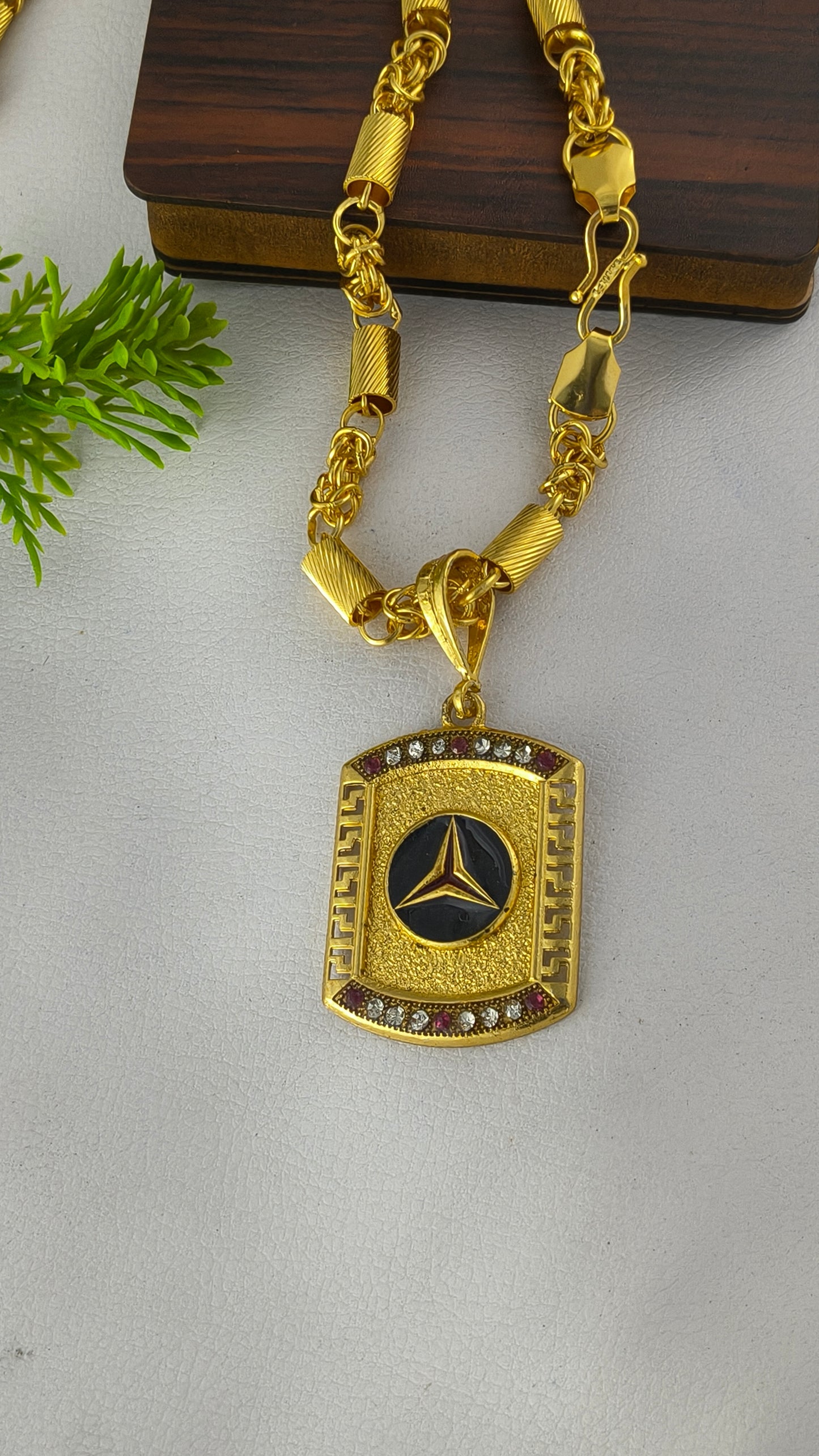 Stylish Heavy Gold Plated Chain with Mercedes pendant Combo Set