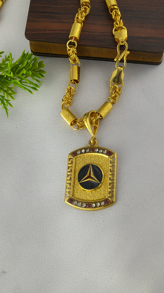 Stylish Heavy Gold Plated Chain with Mercedes pendant Combo Set