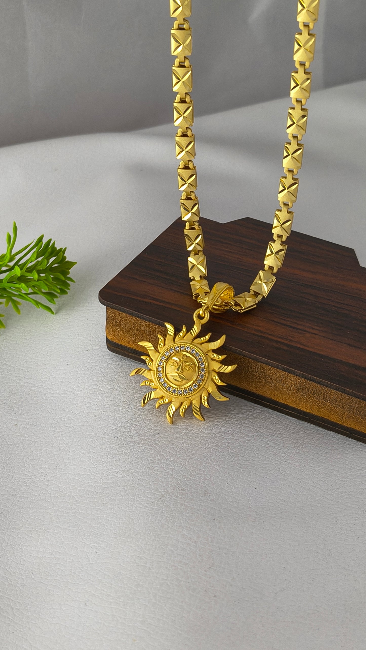 Heavy Gold Plated Biscuit Chain with Suryadev Pendant Combo Set